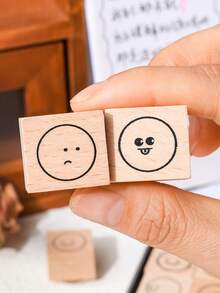 12pcs/Box Creativity Facial Shape Pattern Vintage Wooden Stamps, Better Express People's Feelings, Used For Notebook Scrapbook Decoration, Exquisite Wooden Handicraft - Brown - View 7