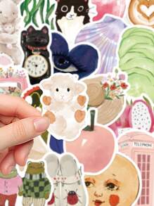 50pcs Watercolor Style Cat Sticker Set, Decorative For Phone Case, Skateboard, Tablet, Guitar, Party Gifts