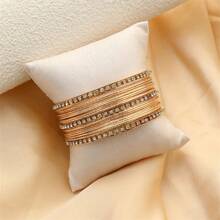 21pcs Vintage Exaggerated Crystal Encrusted Bangle Set For Women, Golden Asymmetrical Circle Bracelet Wrist Chain Multipiece