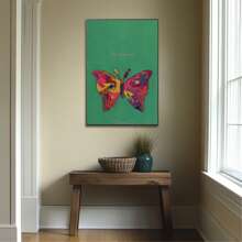 1pc Colorful Butterfly Decor On Green Prints Canvas Painting "Vibrant Butterfly On Green Background" Decor For Bedroom ,Living Room ,Office Room ,Wall Decor