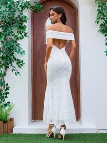 Damen Hochzeitskleid aus Spitze, ärmellos, schlank, langes Fishtail-Kleid - Weiss - Übersicht 3