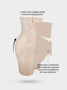 1 件女式加大码高腰交叉无缝光滑裸感冰丝面料收腹提臀塑身裤，夏季 - 杏色 - 查看 10