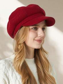 1 件韩式贝雷帽，时尚八角帽，女式艺术家帽，新款纯色，羊毛混纺帽檐贝雷帽，英式报童帽，适合日常佩戴、节日、聚会、典礼 - 黑色 - 查看 13