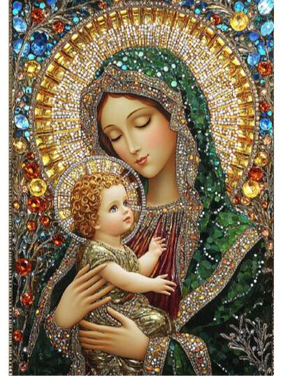 Kompletny zestaw do malowania diamentami 30x40cm/11,8x15,8in, mozaika artystyczna z koniem religijnym dla początkujących, okrągły pełny haft kryształkowy z kryształkami, dekoracja ścienna z płótna do salonu, sypialni, bezramowa, akcesoria do malowania diamentami, okrągły kształt diamentu