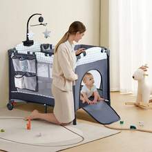 4-In-1 Baby Bassinet Bedside Sleeper With Diaper Changer,Pack And Play ,Foldable Travel Crib Storage Bag & Music Box,Portable Baby Crib Bedding Set,Baby Essentials For Newborn To Toddlers (Grey) - 灰色 - 查看 3