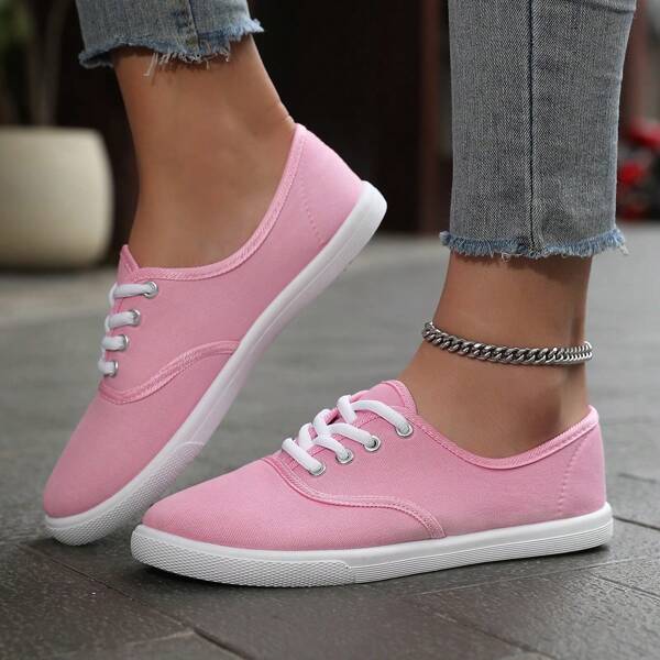 Zapatos planos casuales para mujer, zapatos redondos respirables antideslizantes, zapatos planos clásicos para mujer, zapatos casuales de suela baja con cordones de unicolor, zapatos cómodos para caminar de mujer