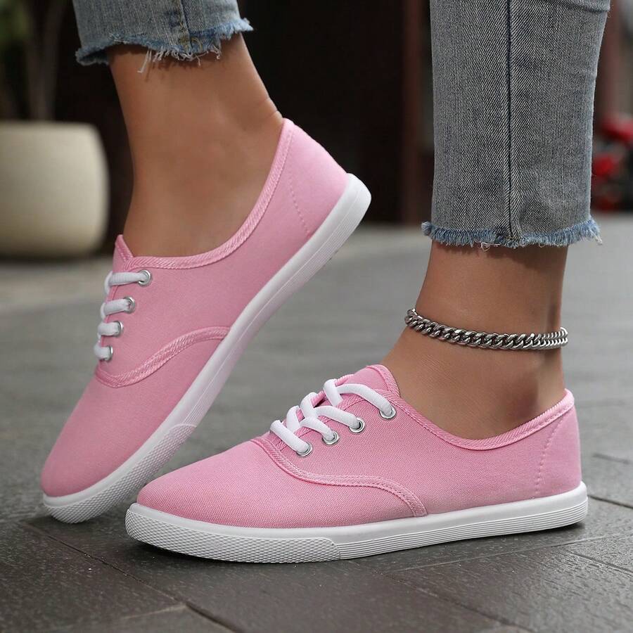 女士休闲平底鞋，圆头透气防滑鞋，女士经典平底鞋，纯色系带低帮休闲鞋，舒适女士步行鞋