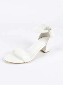Sandalias de mujer con hebilla metálica decorativa, tirantes finos y tacón grueso, estilo elegante y dulce para boda y fiesta, de punta abierta para uso en verano