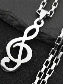 Music Note Stainless Steel Pendants Necklaces For Womne/Men Silver Color Punk Rock Musical Chain Boyfriend Gift - Necklace - View 9