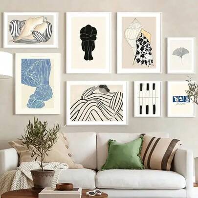 1 件可选框架现代简约墙面艺术线条女孩身体抽象波西米亚高清帆布海报印刷家居卧室客厅装饰