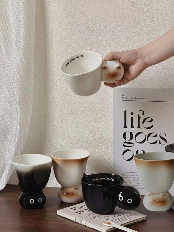 1 pieza Taza de café de cerámica hecha a mano con forma de gato de 360 ml, vaso alto, taza para helado, taza para pareja o buenos amigos, regalo de cumpleaños, recuerdo