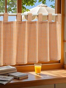 1 pieza Cortina de café con patrón de cuadros y ojal para varilla, cortina de café para decoración de ventanas pequeñas y habitación del hogar - Multicolor - Ver 8