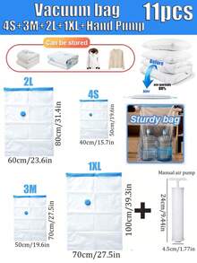 11-1 件真空储物袋，现代真空压缩储物袋，适用于家庭，防尘密封储物容器旅行配件，便携式塑料旅行袋衣物储物袋，适用于床上用品、衣服、被子，理想的家居用品，储物必需品节省空间袋整理器衣柜整理器卧室宿舍必需品衣服整理器家庭学校整理，夏季储物