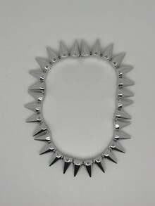 1pc Punk Hip-Hop Silver Cone Rivet Choker Necklace, Exaggerated Teardrop Design Suitable For Summer Beach Vacation, Unisex - Multicolor - View 6