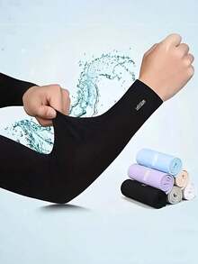 3 双冰紫外线防护袖套和防晒臂套，男女适用 - 透气带拇指孔，高弹力防晒臂套，尼龙冰面料，防紫外线，适合户外活动、骑自行车、跑步、徒步旅行、爬山