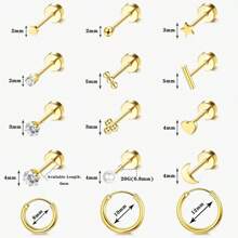 30pcs 18K Gold Plated Hypoallergenic Flat Back Stud Earrings Set, Small Stainless Steel Screw Back Earrings For Women