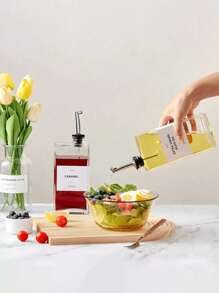 1pc, Glass Oil Bottle, 16.91 Oz Rectangular Olive Oil Dispenser Bottle, Large Capacity Clear Dispenser Bottle, Tightly Sealed Container For Easy Pouring, Clear Glass Oil Bottle For Soy Sauce And Vinegar, Soy Sauce Dispenser, Cooking Oil Dispenser, Grilling Accessories, Kitchen Supplies, Free Random Word Label Paper 1pc X 4pcs