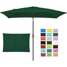 6.5x10 Ft Rectangular Patio Umbrellas Outdoor Market Umbrella With Push Button Tilt And Crank, Rectangle Table Umbrella 6 Sturdy Ribs UV Protection For Pool Garden Backyard Deck, Red - 墨綠色 - 查看 1