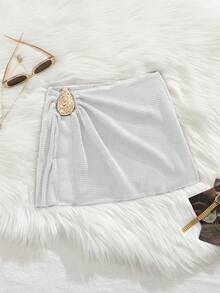 Miturn 金属装饰开衩下摆沙滩罩衫及半身裙套装，夏季假日 - 白色 - 查看 1