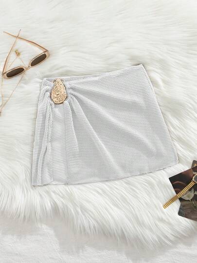 Miturn Metal Decor Split Hem Beach Cover-Up & Skirt Set, Summer Holiday