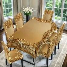 1/4/6pcs"Golden Floral Border Pattern Chair Cover" / Chair Cover Set, Suitable For Indoor Home Restaurant, Hotel Modern Daily Decoration. Tablecloth Suitable For Square Tables, Elastic Chair Covers Can Be Washed - YT-028 - View 3