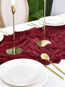 1pc/5pcs Red Sheer Table Runner, Table Flags, Suitable For Wedding Reception Decor, Bridal Shower, Birthday, Boho Rustic Decor, Holiday Party, Perfect For Rustic Wedding Party, Sheer Table Cloth, Party DIY Decor, Dining Table Centerpiece, Christmas Decor - Dark Red - View 5