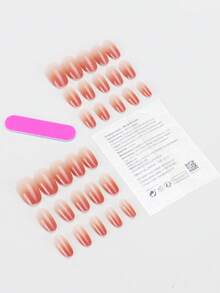 30 件短棺材按压指甲，渐变粉色裸色，日式可重复使用假指甲全套包括 1 件果冻凝胶和 1 件缓冲块，适合派对、婚礼和日常佩戴美甲用品 - 彩色 - 查看 4