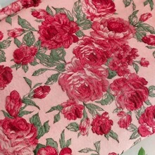 Red Rose Floral Pattern Handbag Cosmetic Pouch, Portable Sanitary Napkin Organizer Bag, Large Capacity Wallet, Zipper Storage Bag For Travel & Makeup Brushes