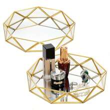1 pieza Bandeja de espejo de vidrio dorado, organizador de almacenamiento de joyas, perfumes y velas con diseño geométrico, decoración de lujo para el baño, regalo para el Día de la Madre, bandeja transparente para organización, bandeja de espejo dorado para decoración de habitación, elegante bandeja para perfumes, regalo de boda/aniversario - Multicolor - Ver 16