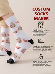 1 Pair Of Customized Face Women's Mid Tube Socks, Put Any Face On Socks, Personalized Socks For With Photos, Interesting Customized Picture Pairs With Medium To Long Socks, Suitable For Valentine's Day, Birthdays, Gift Giving