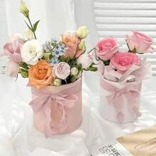 4PCS 12cm Pink Circular Flower Arrangement Box, Flower Wrapping Small Box, Valentine's Day Flower Packaging Small Bucket, Hand-Held Flower Bucket Mini Hug Bucket - Large - View 7