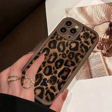 1pc Leopard Print Pattern Simple Fashion Ins Style Chocolate/Coffee/Matte Brown Color Phone Case With Stepped Design, Suitable For OPPO/VIVO//Honor//REALME/Transsion/ Waterproof Shockproof Anti-Fall Scratch Resistant - Brown Leopard Print - View 3