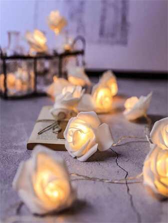 1 pièce Lumière de guirlande de fleur de rose 10 LED 1,5 m, romantique pour la chambre des filles, chambre à coucher, mariage, décoration de fête, cadeau de proposition, fonctionne sur piles