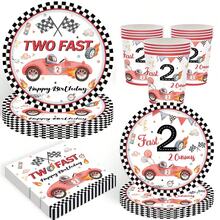 10pcs/20pcs/50pcs Race Car 2nd Birthday Party Decorations Tableware Red Two Fast Birthday Decorations Party Supplies Paper Plate, Cup, Napkin For Two Fast Two Curious Birthday Decorations - Multicolor - View 1