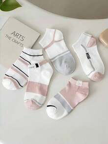 5 Pairs Random Pink Geometric Print Ankle Low-Cut Socks - Multicolor - View 4