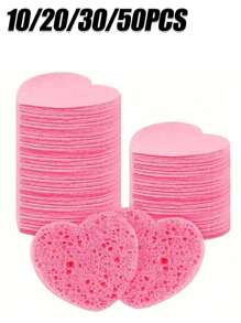 10/20/30/50 Stücke herzförmige komprimierte Gesichts-Reinigungsschwämme, für die Gesichtsreinigung, Massage, Peeling, Gesichtsmaske, Make-up-Entfernung - ultra-weicher exfolierender Make-up-Entferner für tiefe Reinigung, parfümfrei, unisex, Reise-Hautpflege-Grundbedarf, Herzdesign, sanftes Scrub-Material