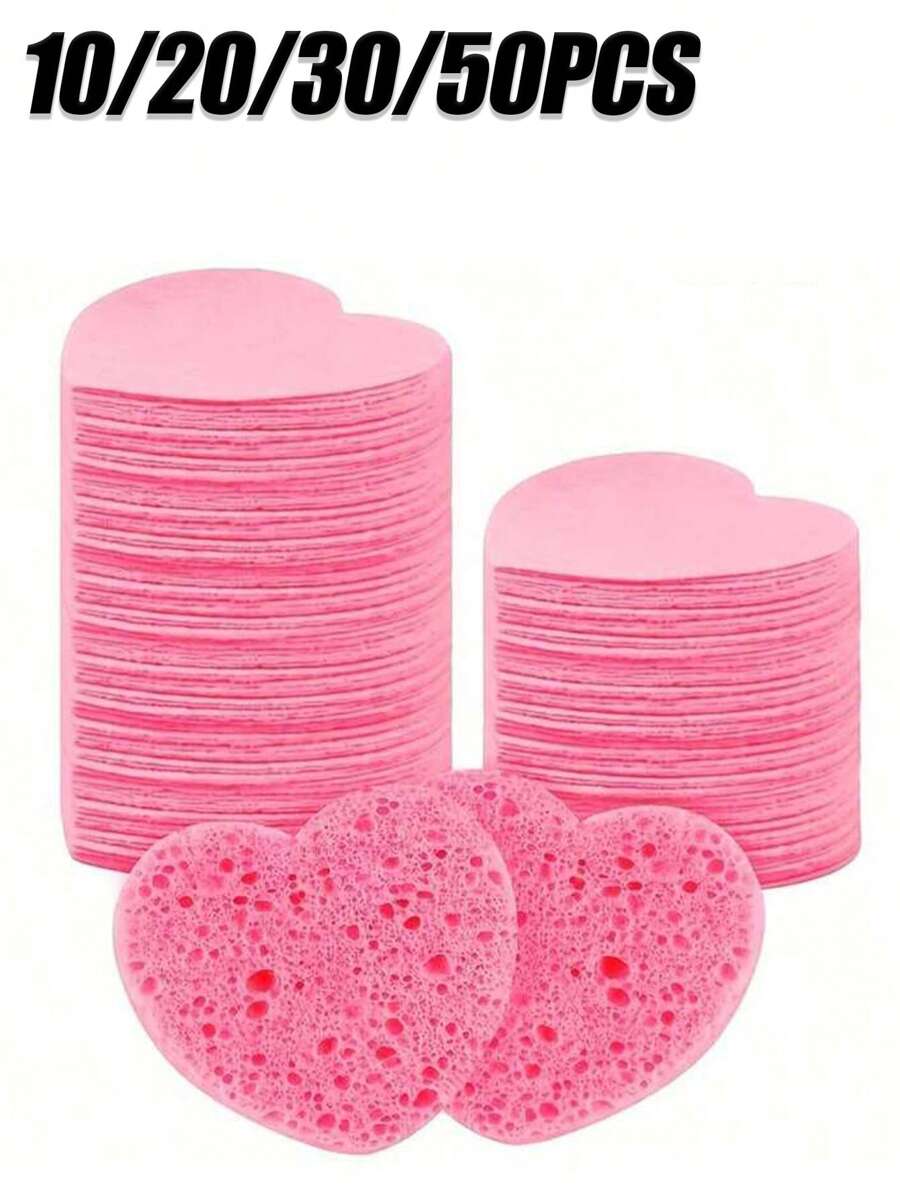10/20/30/50 Stücke herzförmige komprimierte Gesichts-Reinigungsschwämme, für die Gesichtsreinigung, Massage, Peeling, Gesichtsmaske, Make-up-Entfernung - ultra-weicher exfolierender Make-up-Entferner für tiefe Reinigung, parfümfrei, unisex, Reise-Hautpflege-Grundbedarf, Herzdesign, sanftes Scrub-Material