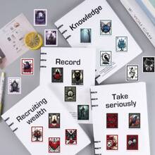 50pcs Gothic Style Stamp Stickers Value Pack Cute Cartoon Stickers Cool Anime Stickers Handbook DIY Decoration Stickers Waterproof And Durable Mobile Phone Case Decoration Stickers