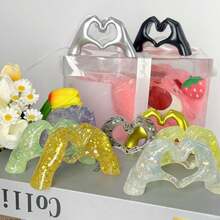 1pc,Colorful Resin Heart - Shaped Festive Figurine Ornaments. Ideal For Occasions Like Birthdays, Adding An Ambient Touch To Tabletops. Perfect Decorations For Proposal Parties, Wedding Gifts, And Wedding Favors For Guests.