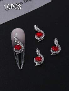10 件小蛇美甲饰品钻石镶嵌金属蛇形美甲用品个性化美甲 3D 红黑色美甲宝石适合 DIY 美甲沙龙和个人使用 - 彩色 - 查看 10
