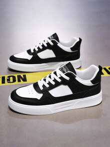 Men's Minimalist White Lace-Up Skate Shoes, Fashion Versatile Daily Commute Walking Casual Sports Sneakers For Couples Summer - màu đen - Xem 4
