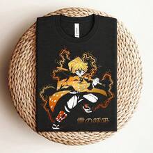 Zenitsu , Demon Slay , Anime Slayer , Hashira , Thunderclap And Flash , Uni Anime T_T-Shirt For Women, 220g Cotton Casual Graphic Tee Lightweight Yet Durable Crew Neck Shirt For Beach Trips, Airplane Travel, Weekend Getaways, Or Road Adventures, Stylish And Comfortable Summer Outfit With Loose Fit For Maximum Comfort, Aesthetic Worthy Graphic Tee For Photos And Reels