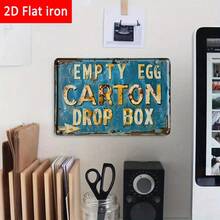 1PC Tin Sign 2D Flat, Empty Egg Carton Drop Box, Funny Farm Sign, Vintage Style, 8x12 Inches/ 20x30 Cm - 彩色 - 查看 6