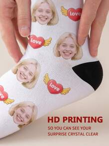1 Pair Of Customized Face Women's Mid Tube Socks, Put Any Face On Socks, Personalized Socks For With Photos, Interesting Customized Picture Pairs With Medium To Long Socks, Suitable For Valentine's Day, Birthdays, Gift Giving