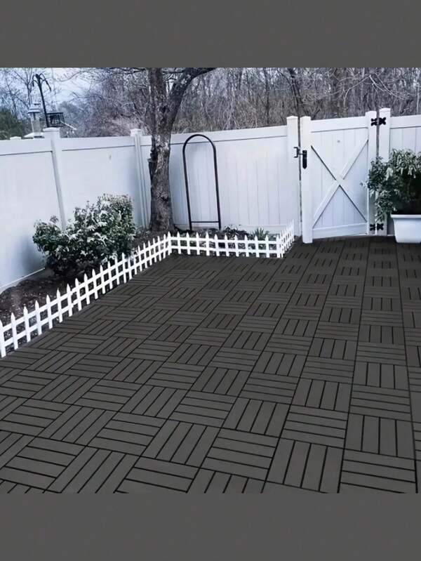 4 peças de piso de madeira sintética para jardim externo, ladrilhos de plástico interligados para deck, tapetes de banheiro, tapetes externos à prova de intempéries, piso montado para varanda e terraço, decoração de pátio externo, fácil de emendar, antiderrapante e resistente ao desgaste para todas as condições climáticas, adequado para deck de piscina, área externa, varanda, pátio, jardim, feito de ladrilhos de madeira sintética resistentes à corrosão, aderência antiderrapante permanente.