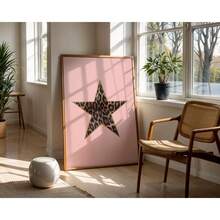 1 件豹纹星星印花复古星女孩海报帆布画家居装饰房间艺术装饰墙面艺术可选画框 - 彩色 - 查看 1