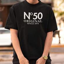 Camiseta Personalizada De 50 Cumpleaños, Camiseta De 30 Cumpleaños Para él, Regalo De Fiesta De 40 Cumpleaños, Camiseta De 60 Cumpleaños, Regalo De 50 Cumpleaños, Regalo Para Papá Abuelo___220g High-Quality Pure Cotton T-Shirt With Minimalist Printing, Soft And Breathable Fabric, Comfortable And Loose, Suitable For All Day Wear, Suitable For Office Casual Wear, Spring And Summer Daily Appearance, Elegant And Youthful Design - Black - View 1