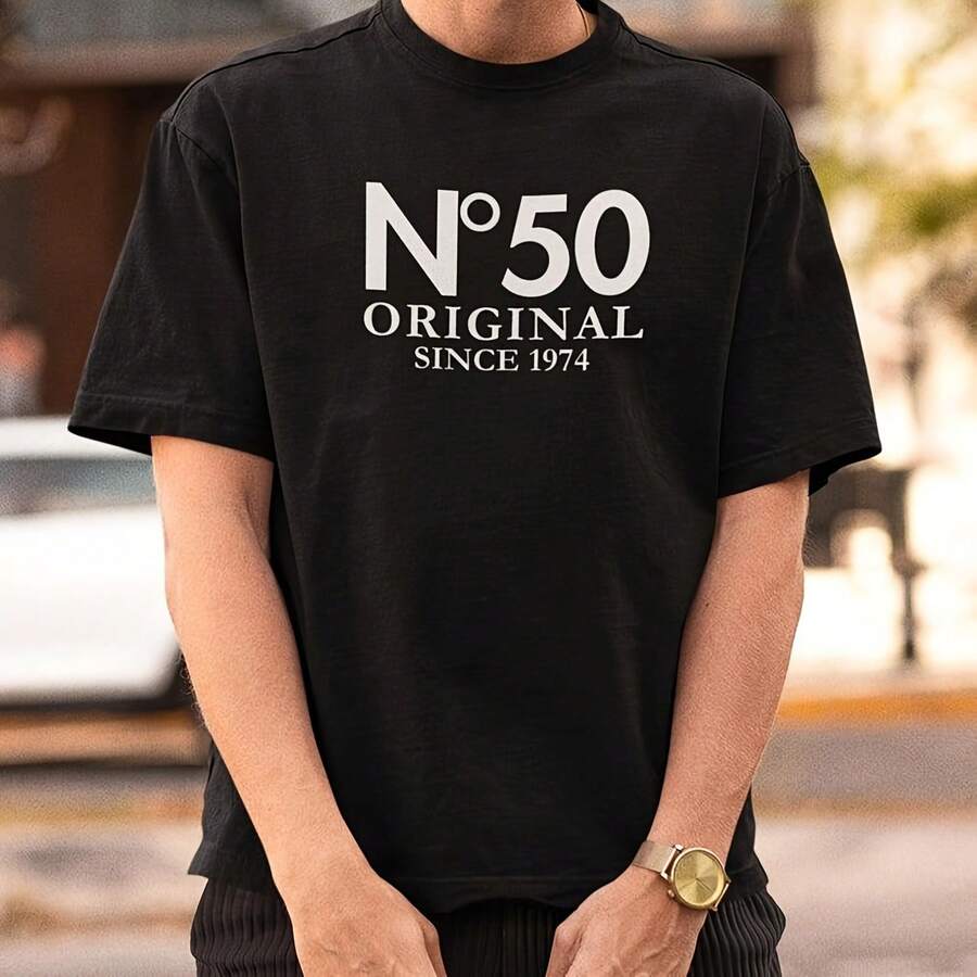 Camiseta Personalizada De 50 Cumpleaños, Camiseta De 30 Cumpleaños Para él, Regalo De Fiesta De 40 Cumpleaños, Camiseta De 60 Cumpleaños, Regalo De 50 Cumpleaños, Regalo Para Papá Abuelo___220g High-Quality Pure Cotton T-Shirt With Minimalist Printing, Soft And Breathable Fabric, Comfortable And Loose, Suitable For All Day Wear, Suitable For Office Casual Wear, Spring And Summer Daily Appearance, Elegant And Youthful Design - Black - View 1