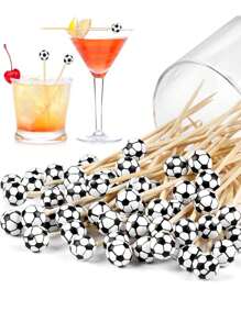 50 pièces Cure-dents de football, piques à cocktail en bambou pour les apéritifs, la garniture des desserts, des fruits, des charcuteries, des sandwichs et des hamburgers. Brochettes décoratives pour mariage, fête et fournitures scolaires.
