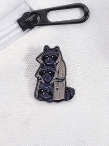 1pc Cute Raccoon Badge, 3 Raccoons Stacked On Coat, Funny Animal Brooch, Gift For Friend - Multicolor - View 4